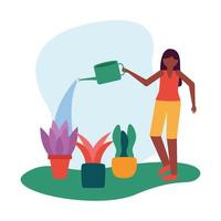 Woman with watering can and plants vector design