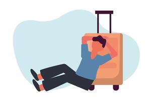 Man with travel bag on chair vector design