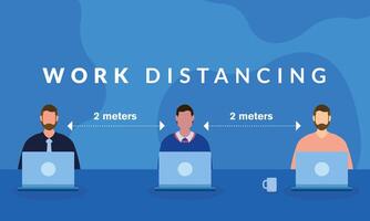 work distancing between men with laptops vector design
