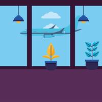 Airplane through airport window vector design