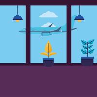 Airplane through airport window vector design