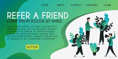 Refer a friend vector illustration concept, people are hand shaking with refer a friend word, , can use for, landing page, template, ui, web, mobile app, poster, banner, flyer