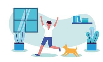 Man with dog at home vector design