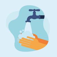 Hands washing under water tap vector design