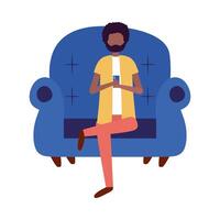 Isolated avatar man with smartphone on chair design vector