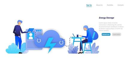 energy saving and storage on cloud database business for communication wireless data personal access. flat illustration concept for landing page, web, ui, banner, flyer, poster, template, background vector