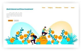 obtenga la mejor tasa de interés bancaria y aumente la inversión financiera de varias monedas dólar, euro, rupia. concepto de ilustración vectorial para página de destino, ui ux, web, aplicación móvil, póster, banner, sitio web, anuncios vector