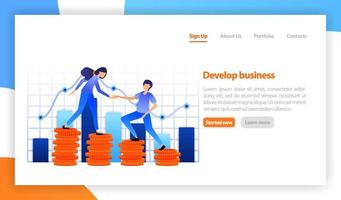 business solution innovative ideas, investment. Financial strategy diagram graph chart.  Teamwork in achieving profits, career growth. flat vector illustration for web, banner, landing page, mobile