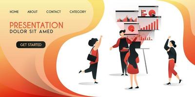 salesmen who are presenting their work to clients utilize the latest technology,vector illustration concept, can be use for presentation, web, banner ui ux, landing page vector