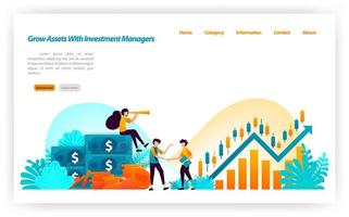 grow asset of financial investors with market investment choices with finance and investment managers. money to stock. vector illustration concept for landing page, ui ux, web, mobile app, banner, ads