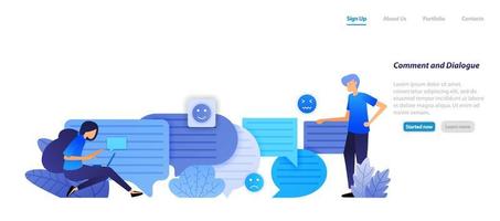 comment box and dialog. people chat each other with bubble chat emoticons for speech and communication. flat illustration concept for landing page, web, ui, banner, flyer, poster, template, background vector