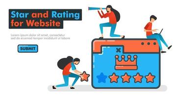 estrella y calificación para la ilustración de vector de línea de sitio web. proporcionar cinco estrellas de retroalimentación y coronas para la mejora de la calidad en el desarrollo del servicio de acceso al sitio web. SEO ranking en las páginas de destino del sitio anuncios móviles