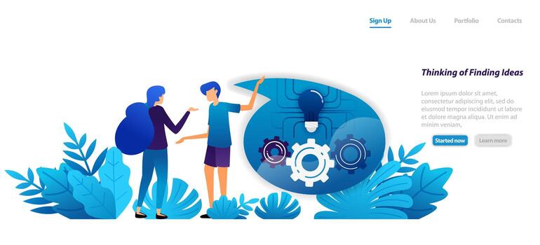 concept of the mechanism of thinking and finding ideas, communication and dialogue for inspiration. flat illustration concept for landing page, web, ui, banner, flyer, poster, template, background vector