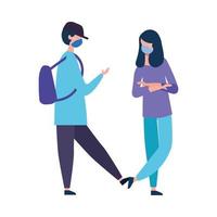 school boy and girl with medical mask vector design