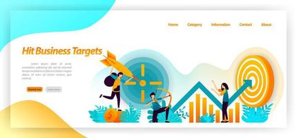 hit business target. archery achievement goals with strategy and focus on graph data and analysis. vector illustration concept for landing page, ui ux, web, mobile app, poster, banner, website, flyer