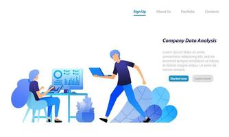 employees analyze company statistical data. search for and solve corporate problems in data analysis. vector illustration concept for landing page, web, ui, banner, flyer, poster, template, background