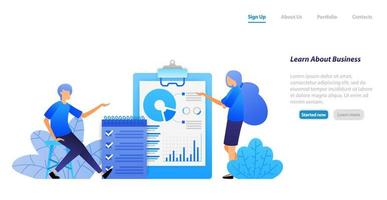 people studying business by analyzing data and checking tasks discussing. finding problem solutions. vector illustration concept for landing page, web, ui, banner, flyer, poster, template, background