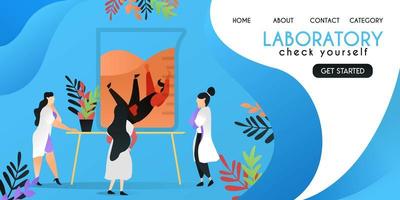 check yourself in laboratory. scientist who was checking a man who drowned in a canister, vector template background isolated, can be use for presentation, web, banner ui ux, landing page