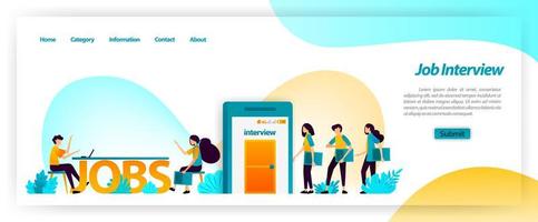 Job interview application in getting best young workers for company team. get, find and recruit and hiring employees. vector illustration concept for landing page, ui ux, web, mobile app, poster, ads