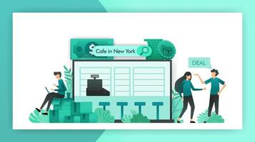 business for sale. looking for SME businesses want to sell. cafe that is being negotiated to be bought by investors with cooperation strategy. vector illustration concept for landing page web mobile