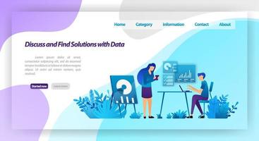 discuss and find solutions to problems by analyzing data. workers meeting for business dialogue. vector illustration concept for landing page, ui ux, web, mobile app, poster, banner, website, flyer