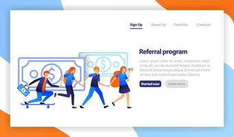 People join in and refer a friend to get money. business promotion, advertising, call through the horn.  Referral business marketing. flat vector illustration for web, banner, landing page, mobile