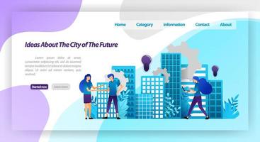 ideas para una ciudad mejor en el futuro, mecanismo de ciudad inteligente y cooperación con apretón de manos. concepto de ilustración vectorial para página de destino, ui ux, web, aplicación móvil, póster, pancarta, sitio web, folleto vector