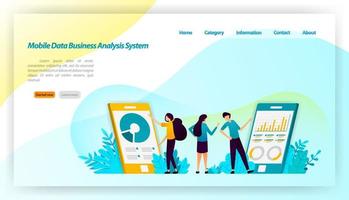 Mobile data business analyst system for applications. with financial and business isometric design. vector illustration concept for landing page, ui ux, web, mobile app, poster, banner, website, flyer