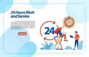 24 hours work customer service to support users in getting better information and services anytime and anywhere. vector illustration concept for landing page, ui ux, website, mobile app, poster, ads