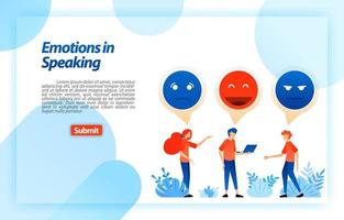 desahogarse y charlar con emojis y emoticonos. la gente se comunica, dialoga, discute, habla problemas y se divierte. concepto de ilustración vectorial para página de destino, ui ux, web, aplicación móvil, póster, banner, anuncios vector