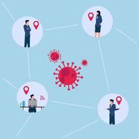 Illustration of tracing location office people contact with virus. vector