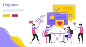 Illustration of a dispute. People are discussing and disputing in expressing their opinion. Man throws a chair during a meeting and has a discussion. Flat vector concept for Landing page, website, app