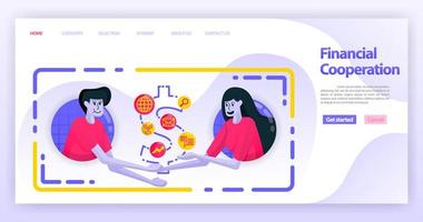 dos personas renuncian al dinero estrechándose la mano y acordando una cooperación financiera. acuerdo de negocios. concepto de ilustración vectorial plana para página de destino, sitio web, web, aplicaciones móviles, ux ui, banner, proster vector