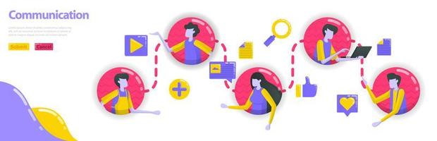 Illustration of communication. people are connected to each other in communication and community line. social media connects people. Flat vector concept for Landing page, website, mobile, apps, banner
