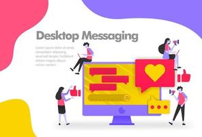 Desktop Messaging Illustration Concept, send and receive messages. Modern flat design concept for Landing page website, mobile apps ui, banner poster, flyer brochure, web print document. Vector EPS 10