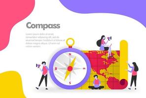 Compass and Maps Illustration Concept, trip and destination. Modern flat design concept for Landing page website, mobile apps ui ux, banner poster, flyer brochure, web print document. Vector EPS 10