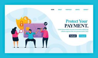 Landing page vector design of Protect Your Payment. Easy to edit and customize. Modern flat design concept of web page, website, homepage, mobile apps, UI. character cartoon Illustration flat style.