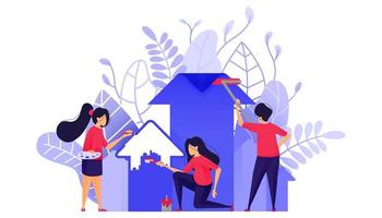 Paint a Profit Increase With Teamwork in Business. People are Drawing Arrow Up for Return on Investment ROI. Character Concept Vector Illustration For Web Landing Page, Banner, Mobile Apps, Card, Book