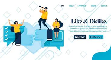 Website online poll or survey to make your choice to like or dislike. recommend, criticism and review social issues for better change. Vector Illustration For Web, Landing Page, Banner, Mobile Apps