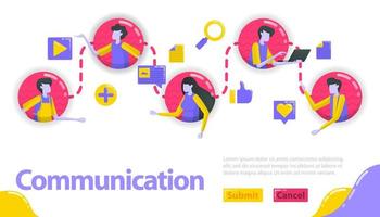 Illustration of communication. people are connected to each other in communication and community line. social media connects people. Flat vector concept for Landing page, website, mobile, apps, banner