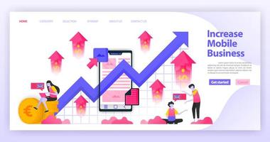 Read and increase smartphone sales and sales profits. read financial data and business diagrams. Flat vector illustration concept for Landing page, website, web, mobile apps,ux ui, banner, background