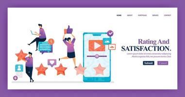 Landing page design of Satisfaction Rating with flat Illustration cartoon character. Business data visualization of layout diagram, banner, web design,  web page, website, homepage, mobile apps, UI. vector