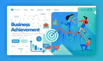 Landing page business design with illustration of flat carton and icon. Achieve or archery the company business target. Can use for landing page, Website, UI UX, Web, Mobile App, Poster, Marketing vector