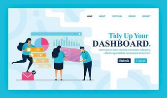 Landing page vector design of Tidy Up Your Dashboard. Easy to edit and customize. Modern flat design concept of web page, website, homepage, mobile apps, UI. character cartoon Illustration flat style.