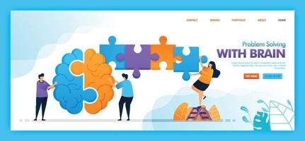 Landing page vector design of problem solving with brain. Easy to edit and customize. Modern flat design concept of web page, website, homepage, mobile apps. character cartoon Illustration flat style.