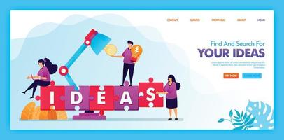 Landing page vector design of find and search for your ideas. Easy to edit and customize. Modern flat design concept of web page, website, homepage, mobile apps UI. character Illustration flat style.