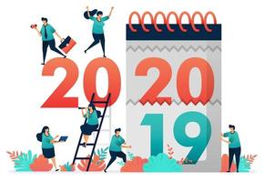 cambio de años de trabajo de 2019 a 2020. adivinar la perspectiva de empleo en el próximo año, analizar el pib potencial de un país en 2020 en un año por año o interanual nueva contratación de graduados a principios de 2020 vector