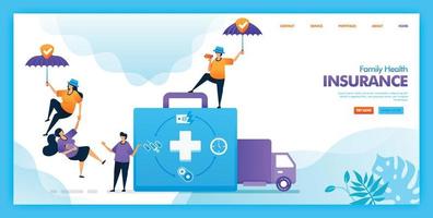 Landing page vector design of Family health insurance. Easy to edit and customize. Modern flat design concept of web page, website, homepage, mobile apps UI. character cartoon Illustration flat style.