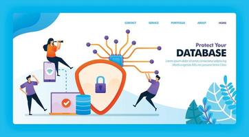 Landing page vector design of Protect your database. Easy to edit and customize. Modern flat design concept of web page, website, homepage, mobile apps UI. character cartoon Illustration flat style.