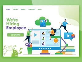 Landing page vector design of we're hiring employee. Easy to edit and customize. Modern flat design concept of web page, website, homepage, mobile apps UI. character cartoon Illustration flat style.